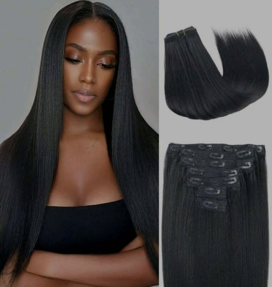 Yaki Straight Black Clip In Extensions