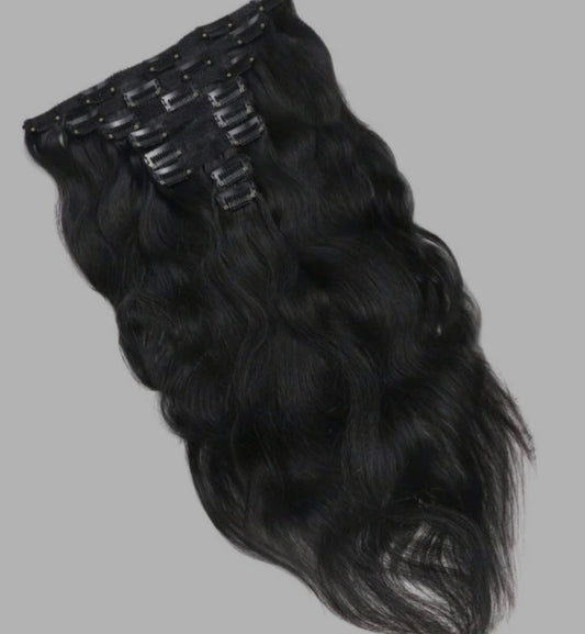 8Pcs Black Wavy One Set Clip In Extensions