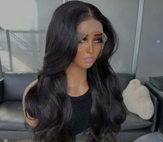 Natural Black Curtain Bangs Human blend Lace Front Wig